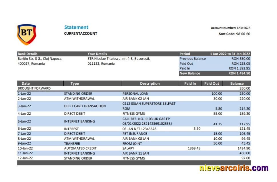Romania Banca Transilvania excel pdf version 2